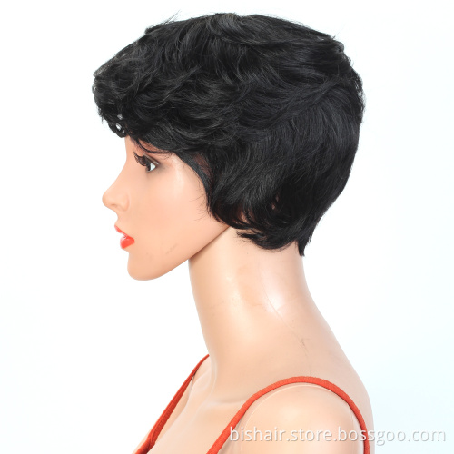 Pixie Cut Machine Made Wigs Short 100% Human Hair Wigs for Black Women Short Straight Black Ladies Wigs 2 colors